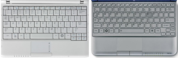 100% keyboard on the Samsung NC120 (left) and the Toshiba NB305 (right) 