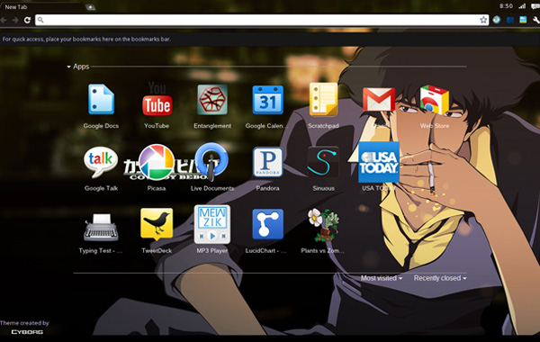 Chrome OS interface with thumbs for apps